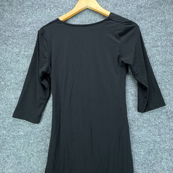 **SOLD**Anatomie Marine Travel Dress Medium Black Form Fitting Ruched Faux Wrap - Picture 6 of 15